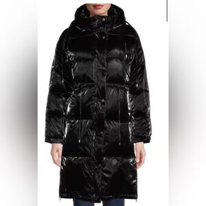 Rebecca Minkoff Black Gloss Quilted Long Puffer Coat